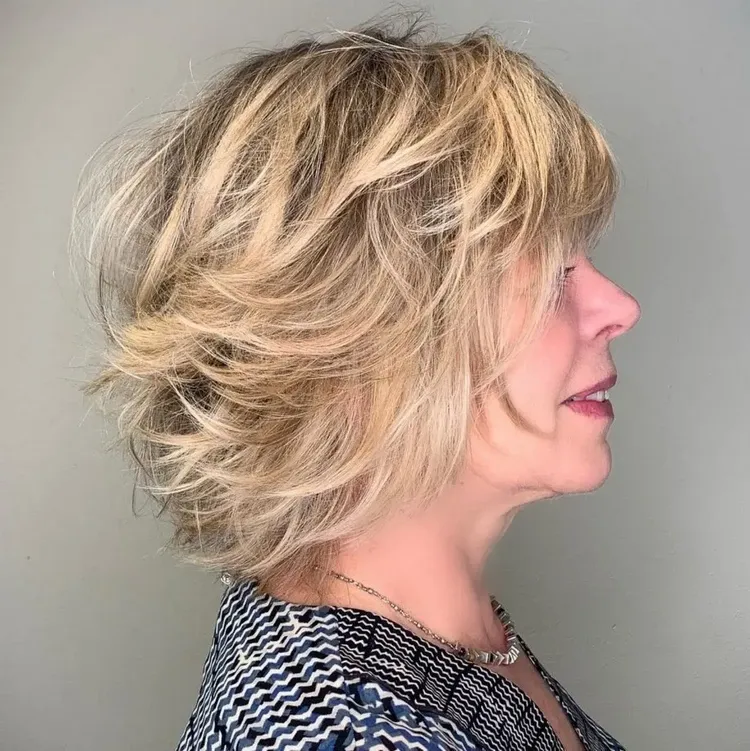 medium spiky haircuts for over 50 feathered chin length bob