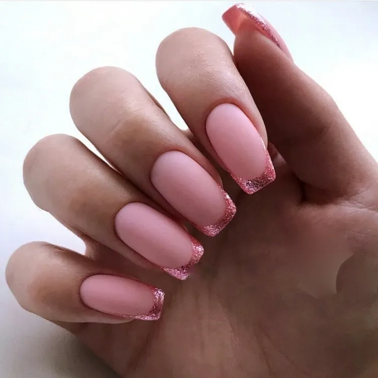 pink glitter french tip nails