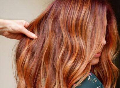 red and caramel blonde highlights