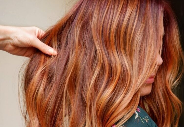 red and caramel blonde highlights