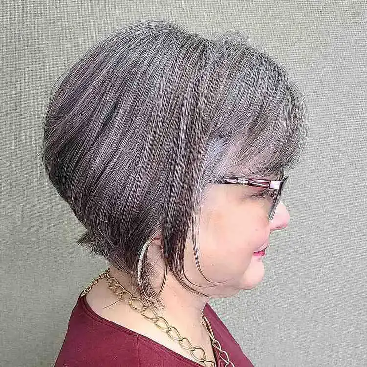 short haircuts 2023 for women over 60 salt and pepper bob with bangs