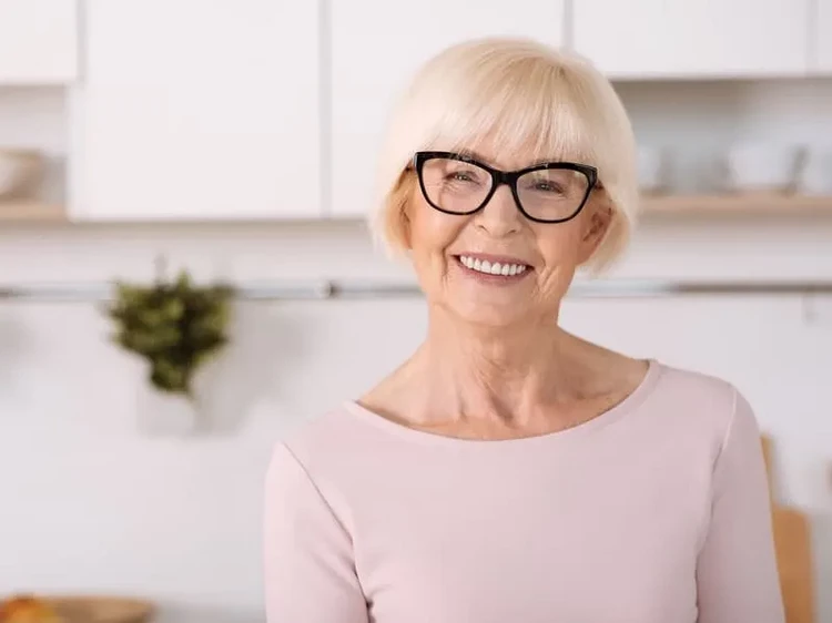 short bob with bangs for older ladies with glasses