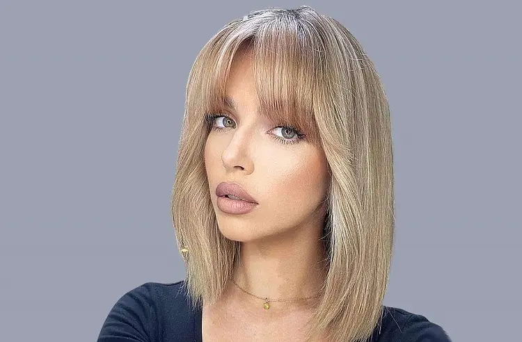 shoulder length long bob with bangs for thin hair