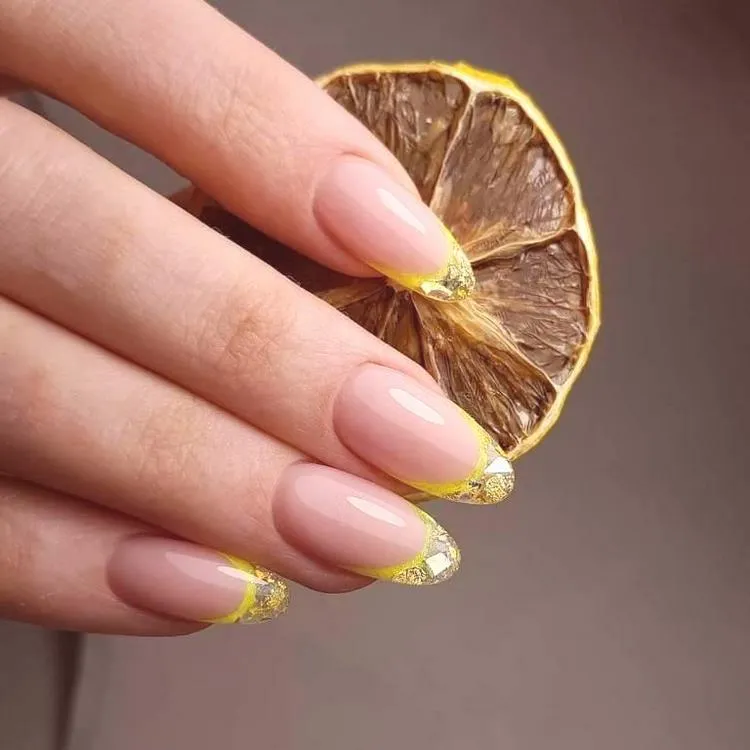 summer nail art gold glitter french tip nails