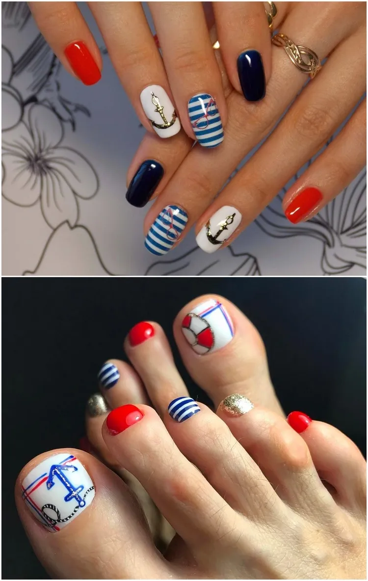 summer manicure and pedicure ideas nautical nail art and designs for women over 50