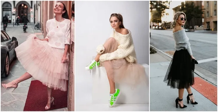 tulle skirt and sweater outfit 2023 street fashion trends