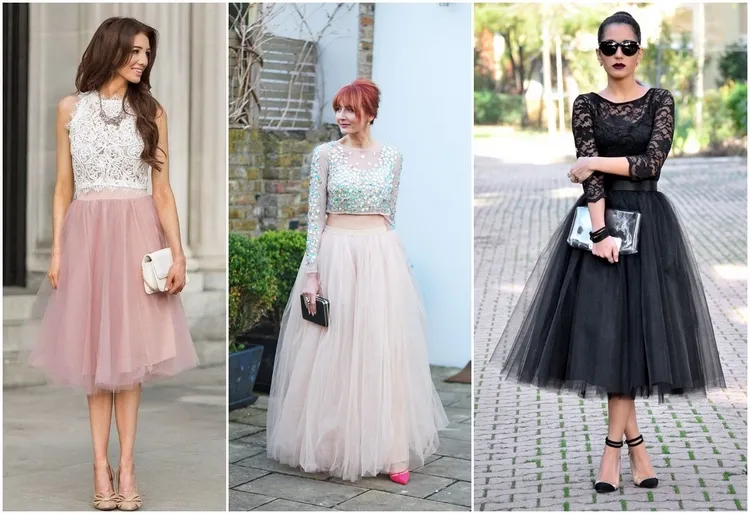 tulle skirt outfit for wedding guest combine it with a chic lace top