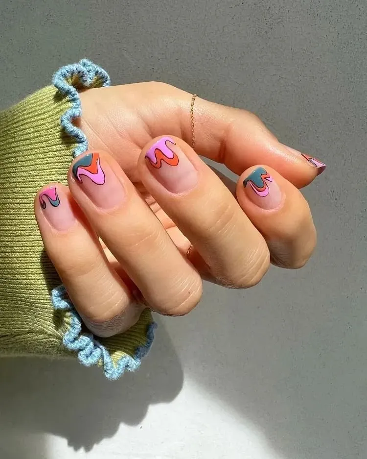 abstract french design for short nails