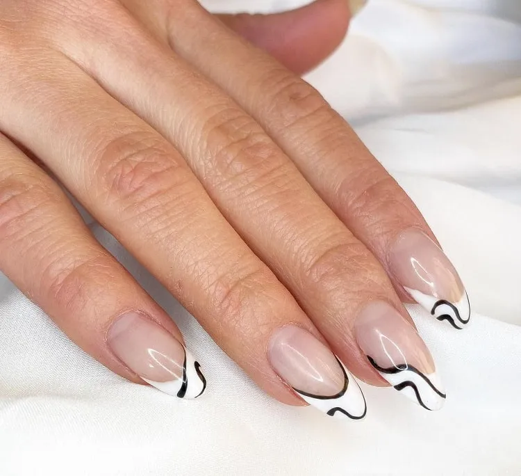 abstract french nails black and white