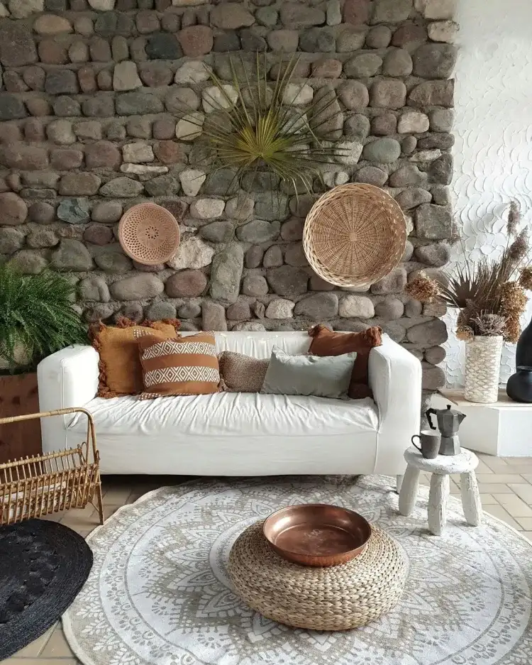 adding natural accents and materials stone rattan wood