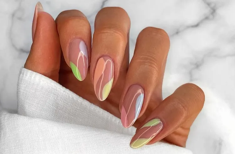 almond abstract french nails