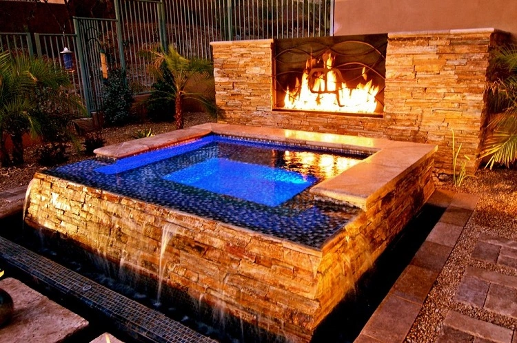 backyard designs with hot tub and fire pit