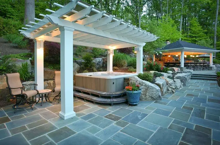 backyard hot tub ideas pergola garden exterior design