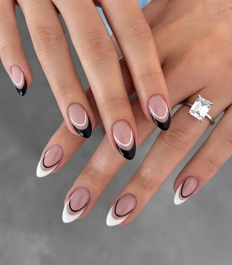 black and white french nails