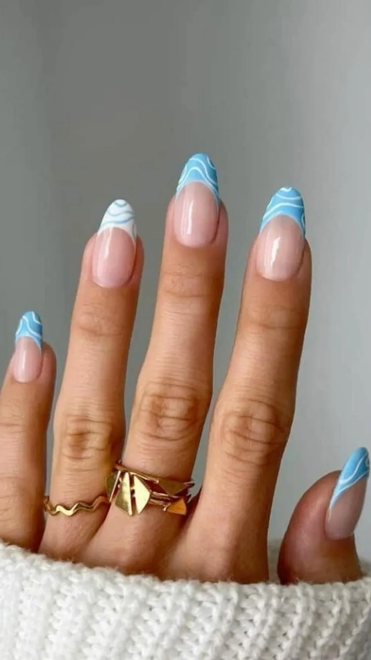 blue french nails for summer