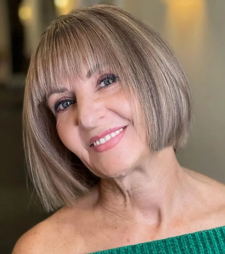 blunt bob with bangs over 50