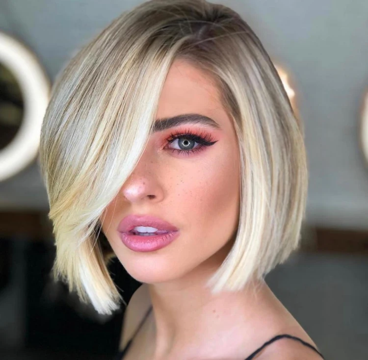 blunt bob with side bangs gorgeous balayage