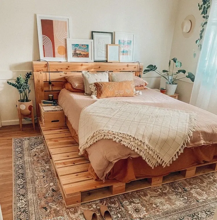 bohemian interior bed made of pallets