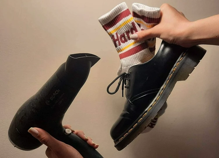 breaking in doc martens vegan patent leather hairdryer socks tips tricks