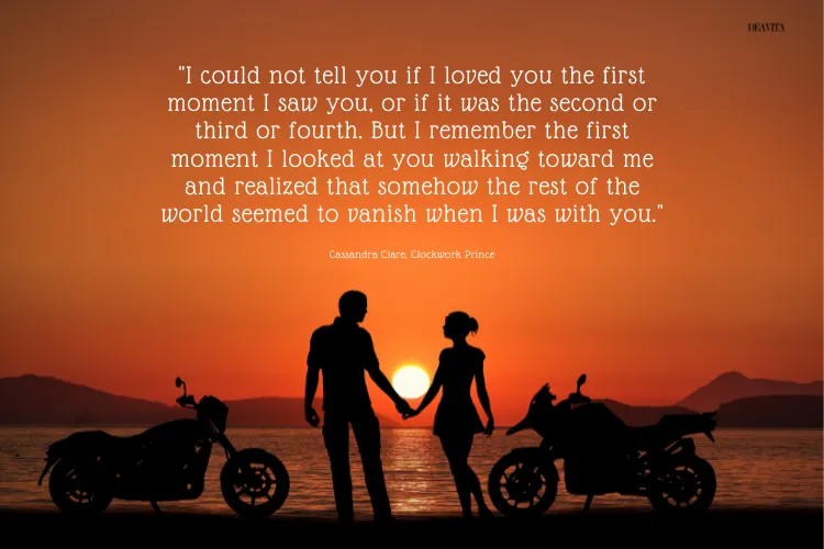 cassandra clare clockwork prince love quotes for her romantic motorbike ride at dawn happy couple