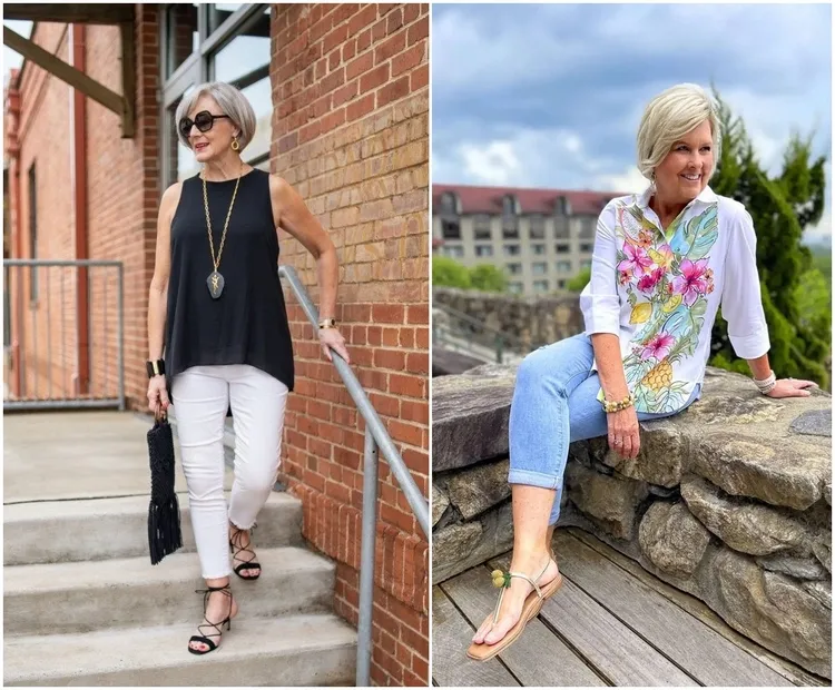 casual summer outfits for women over 60 cropped jeans