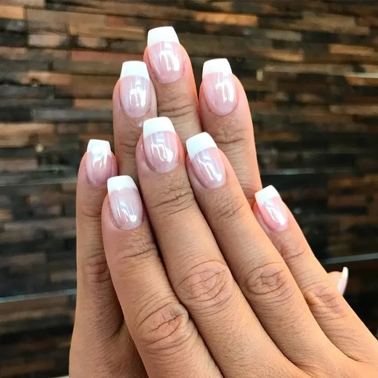 chrome french tip nails white