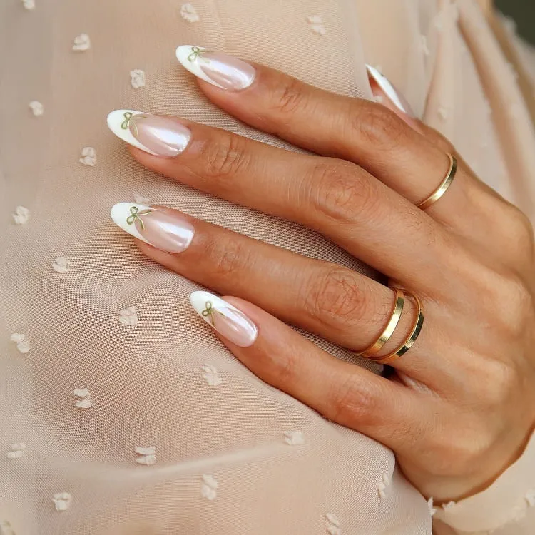 chrome french tips bow nails