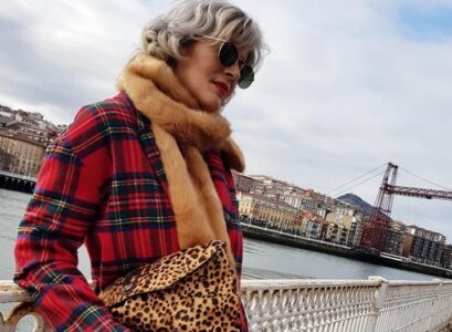 classic red tartan long coat outfit ideas women over 50