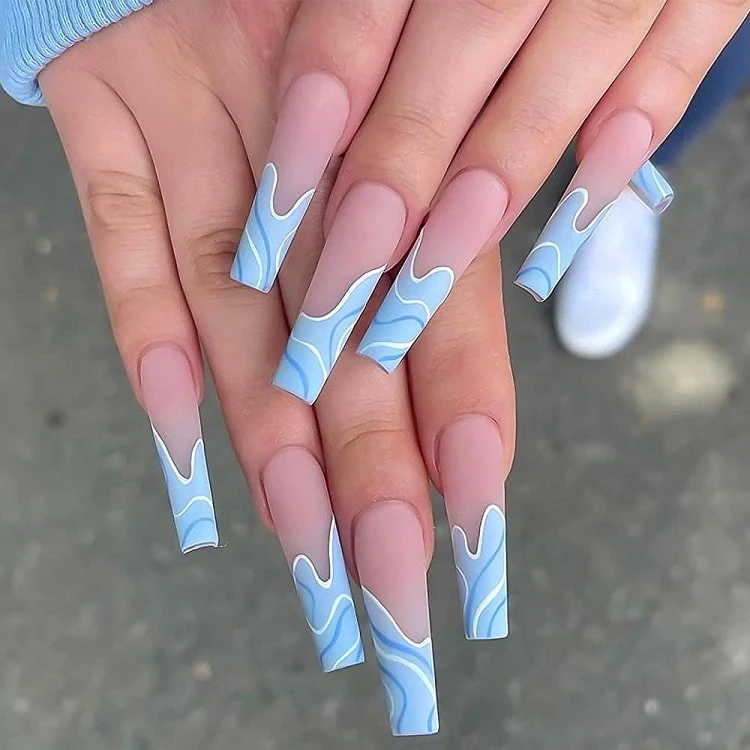 coffin nails with french ocean tips