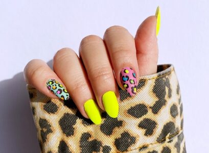 colorful leopard animal pattern neon nails summer 2023 manicure ideas