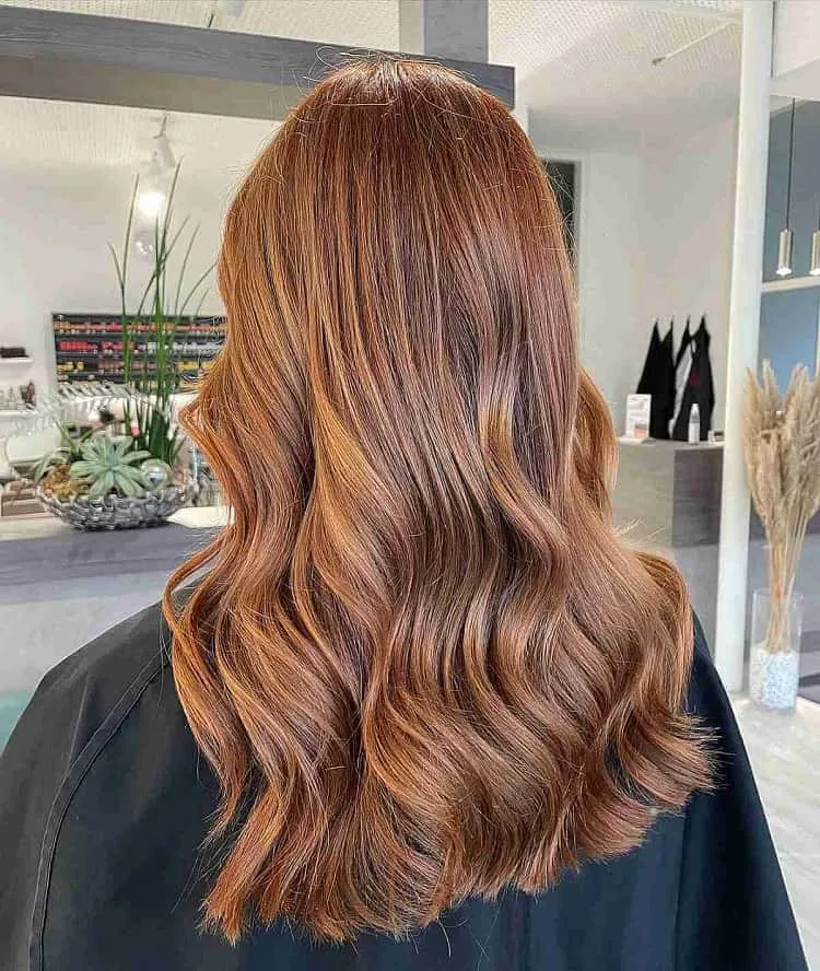 copper balayage on light brown hair