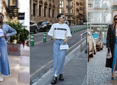 denim maxi skirt petite women styling tips spring summer 2023 90s fashion trend