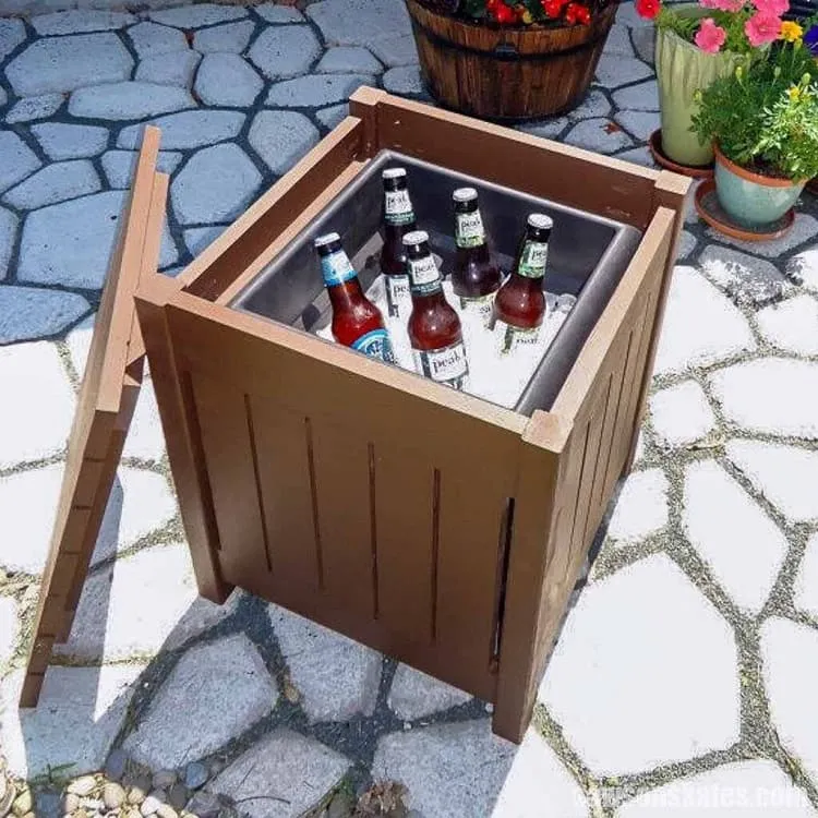 diy outdoor side table with lid removed