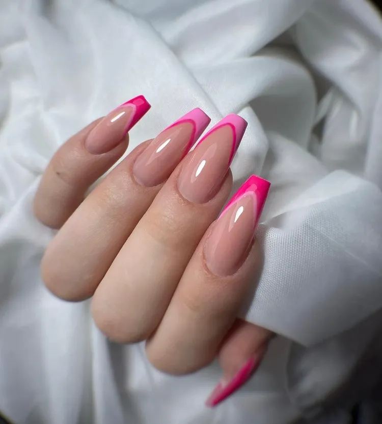 double pink french tip summer manicure long ballerina nails