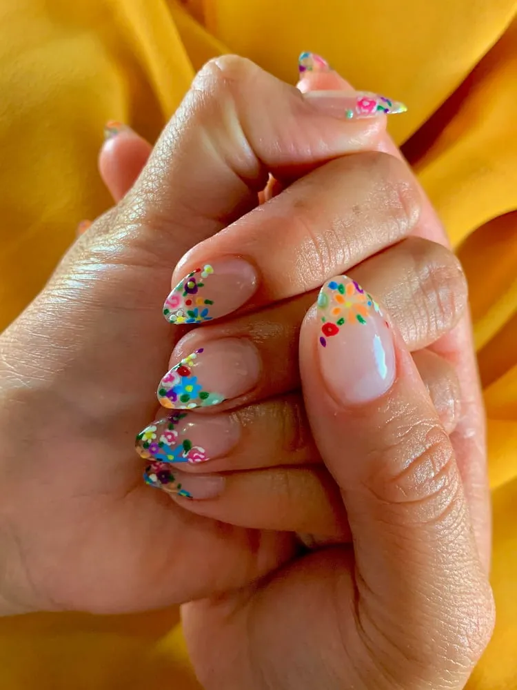 floral french tip nails
