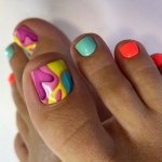 fun colorful neo orange mint blue rainbow colors summer pedicure design trends