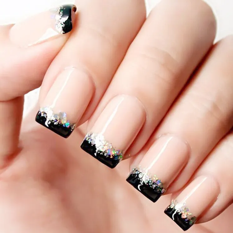 glamorous black tipped french nails