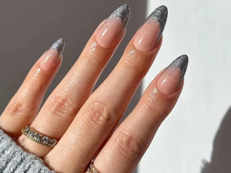 glitter chrome french tip nails