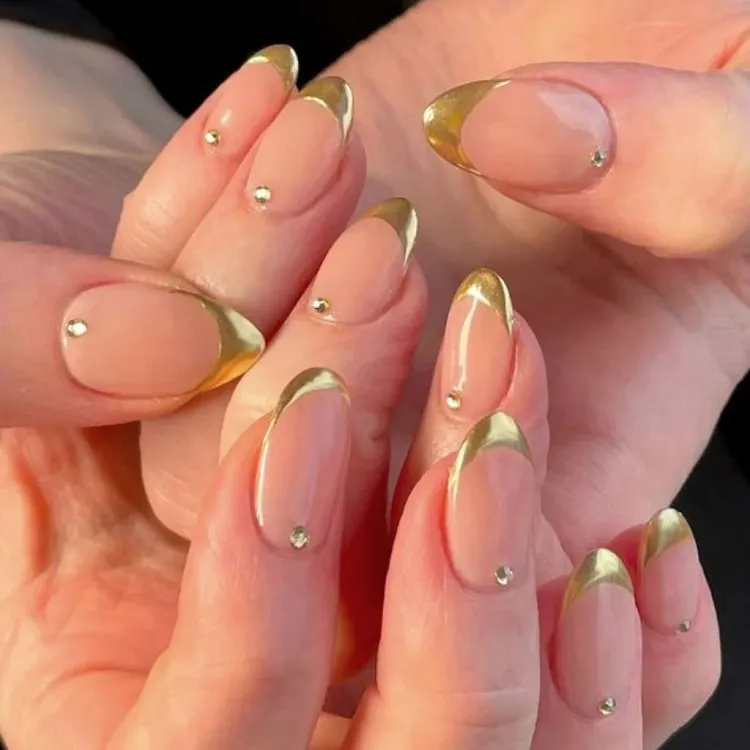 gold chrome french tip nails