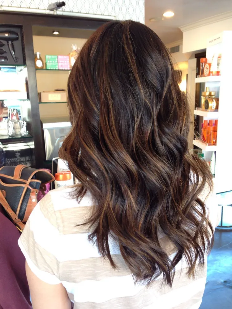 gorgeous flamboyage highlights idea here is another glamorous idea you could ask your hairstylist to add some auburn highlights what is typical of them is that they provide your dark brown color