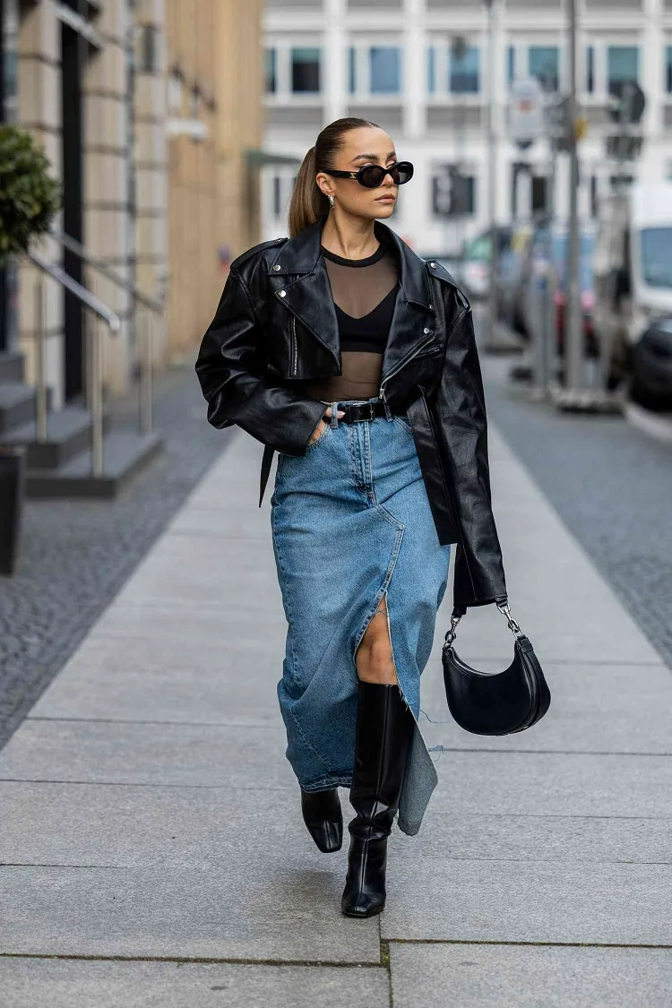 Denim skirt shop 90s look