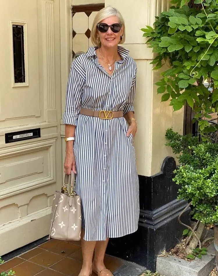how to style striped shirt dress over 60