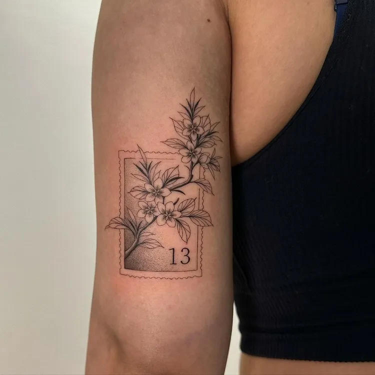 korean stamp cherry blossom sakura tattoo minimalist simple single needle design