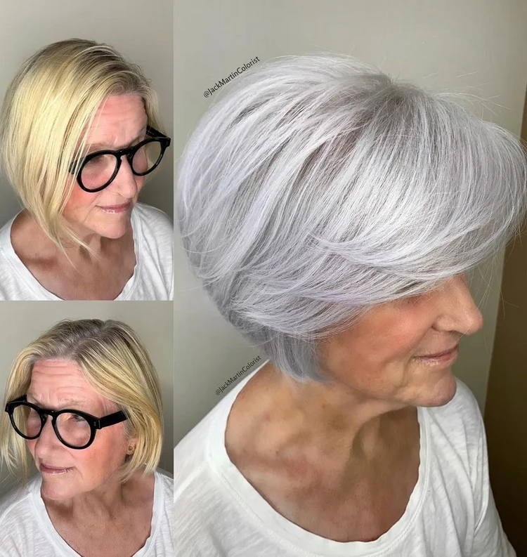 layered bob with bangs 2023 hairstyle for older women