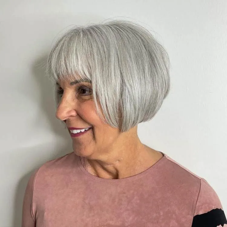 layered hairstyles for older womn short french bob with bangs