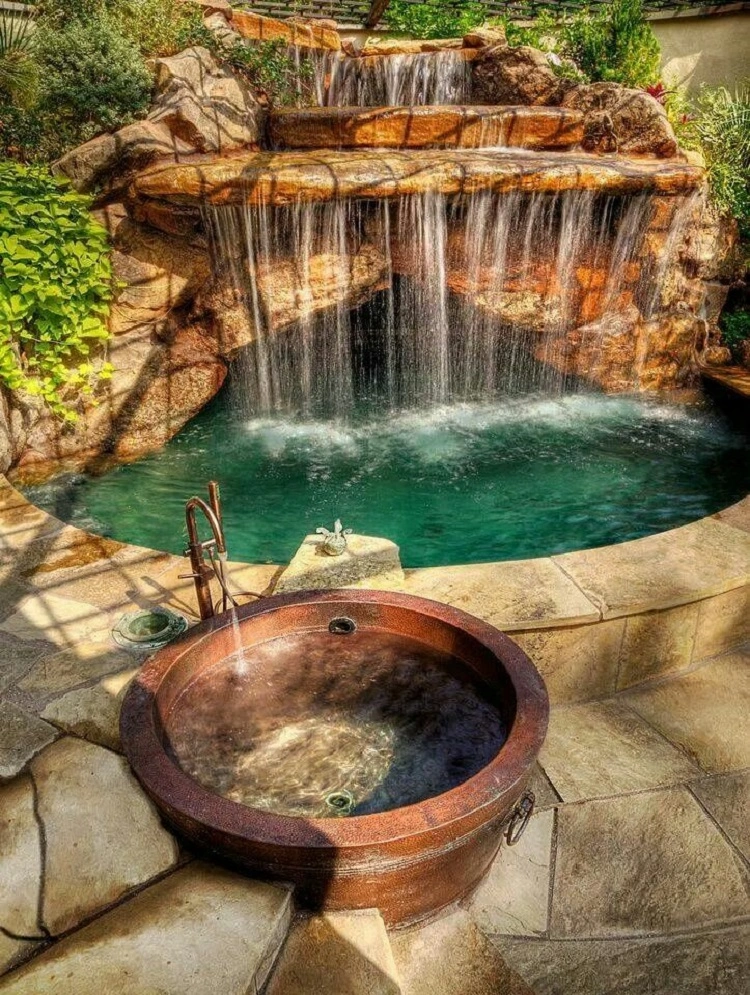 luxury outdoor hot tub rustic style backyard ideas landscaping