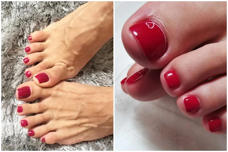 magenta red pedicure ideas for women over 50