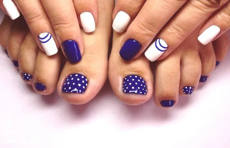 manicure and pedicure ideas for women over 50 white and blue nail polish colors