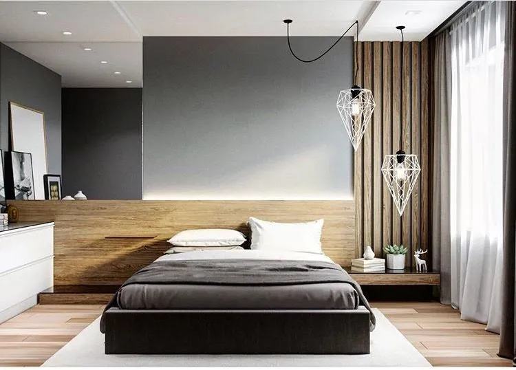 modern bedroom design with asymmetrical composition