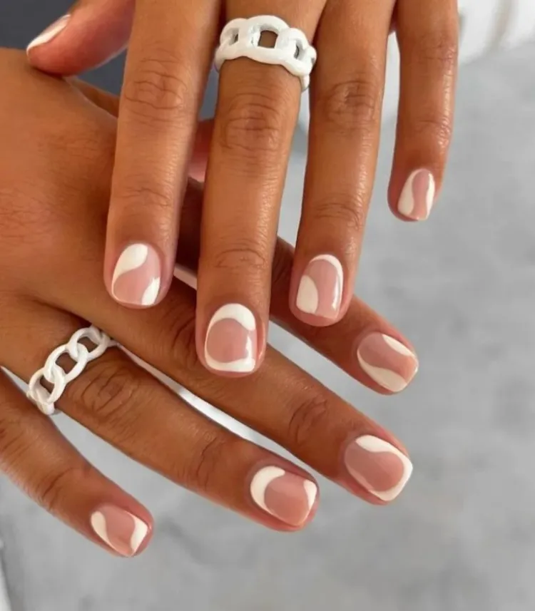 negative space white short nails minimalist design ideas